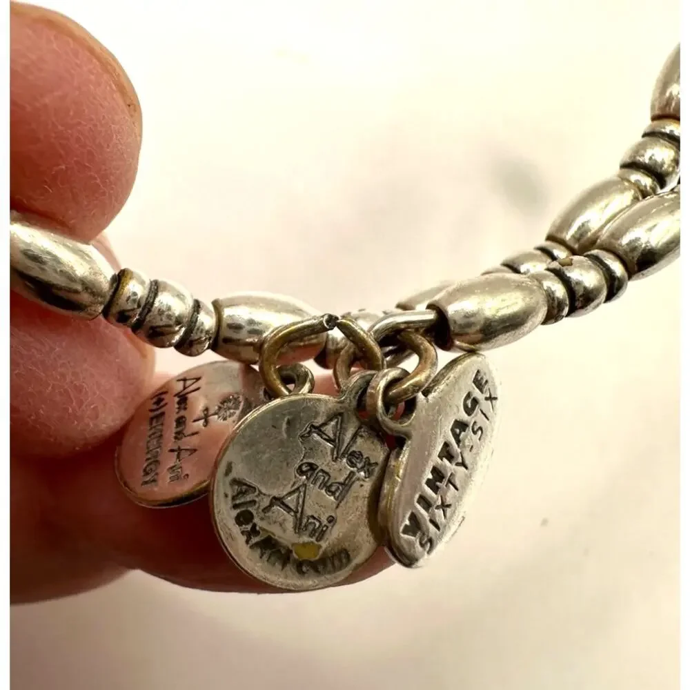 Alex & Ani LOVE Spellout Script Vintage 66 Adjustable Bracelet Silvertone